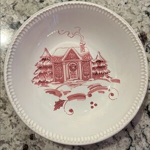 Civ’ita 9 1/2” Italian Stoneware Winter Holiday Scene Serving Bowls Set of 2